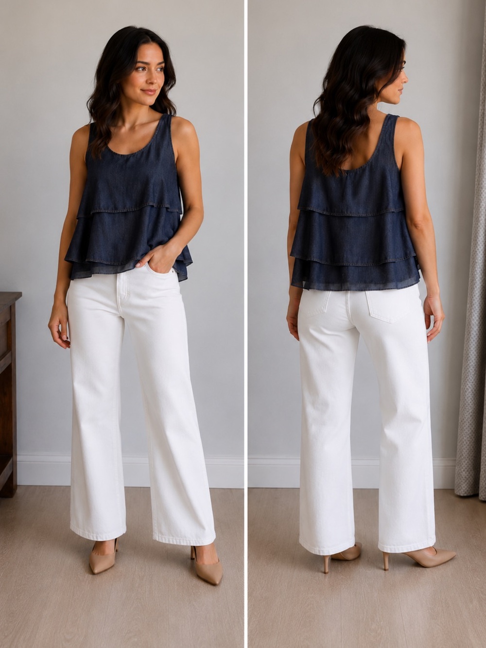 Banana Republic Navy Tiered Ruffle Sleeveless Camisole
